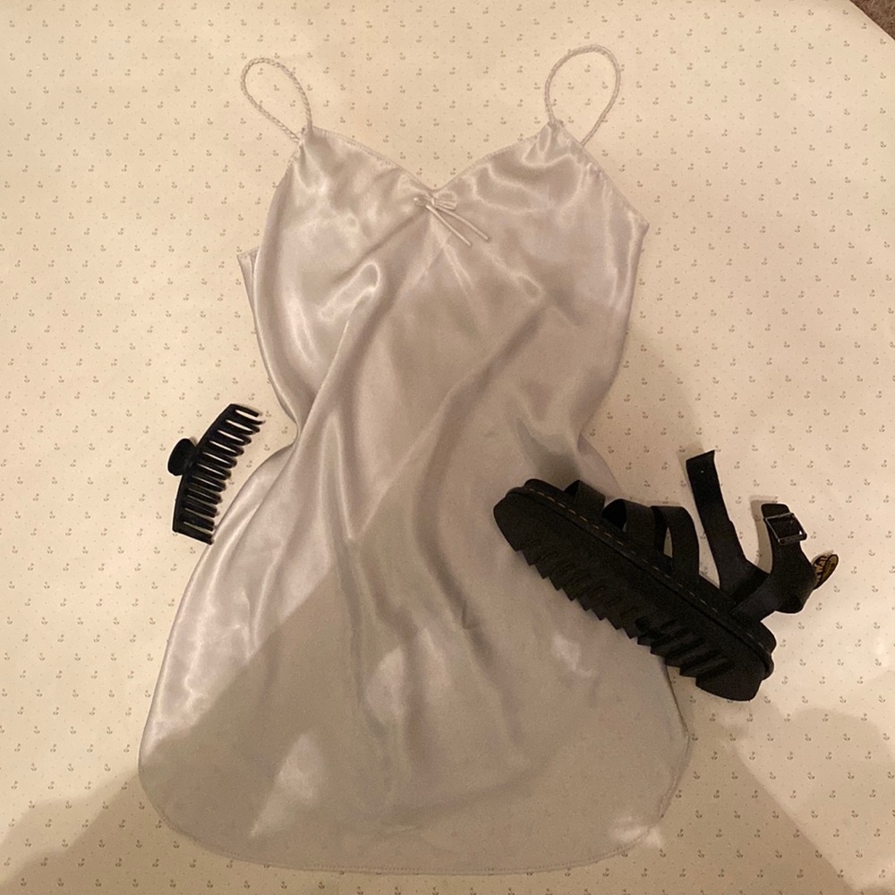 White mini slip dress.